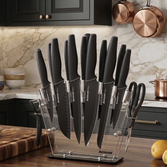 22-Pc Modern Clear Block Knife Set-Blcak