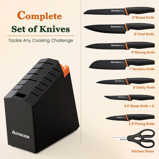 15-Piece Kitchen Knife Set with Built-in Sharpener