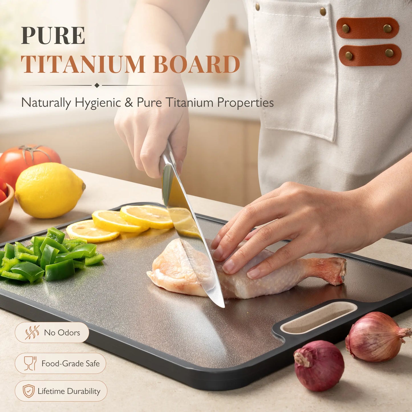 Astercook Titanium Cutting Board for Kitchen, Dual-Sided Pure Titanium & Wheat Straw PP Cutting Boards with Juice Groove, Non-Porous Chopping Board for Meat, Fish, Vegetables & Fruit, 11.5" x 15.7"