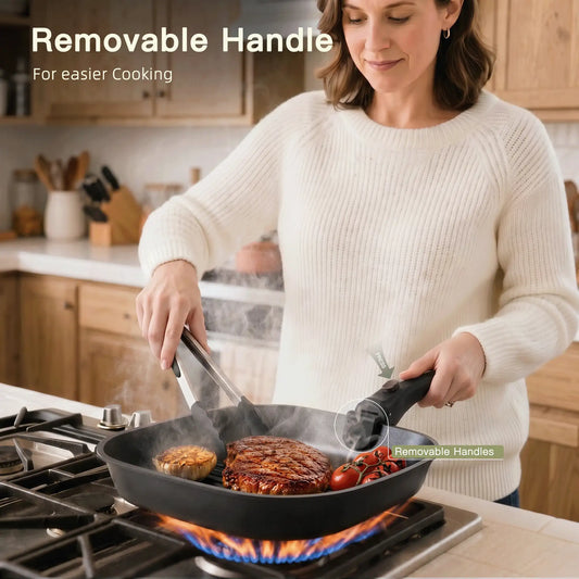 23-Piece Ceramic Pots and Pans Set Non Stick Detachable Handle -Black