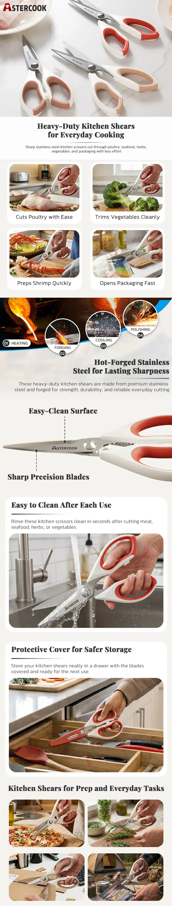 Astercook Heavy-Duty Kitchen Shears (3-Pack)