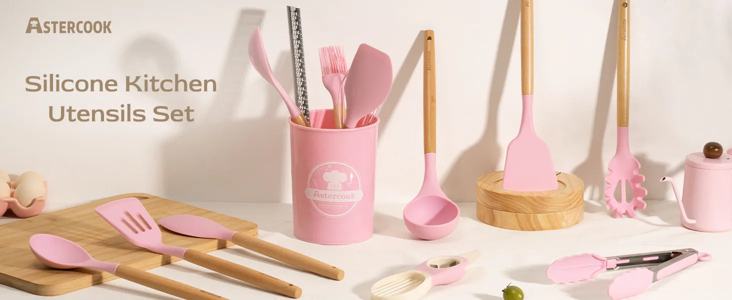 39-Piece Silicone Utensil Collection-Pink