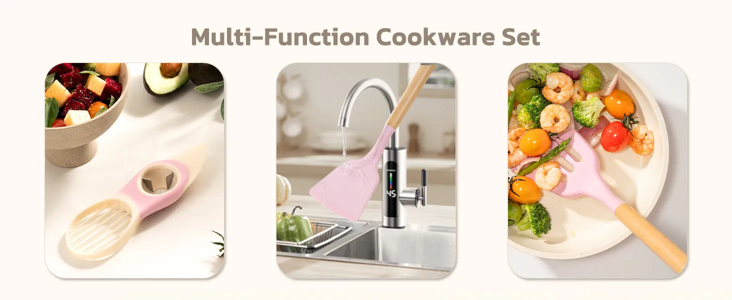 39-Piece Silicone Utensil Collection-Pink