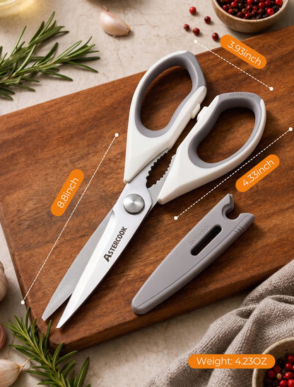 Astercook Kitchen Scissors 3 Pack, Heavy Duty All Purpose Kitchen Shears for Food and Packaging, Stainless Steel Food Scissors for Meat, Poultry, Herbs and Vegetables, Dishwasher Safe