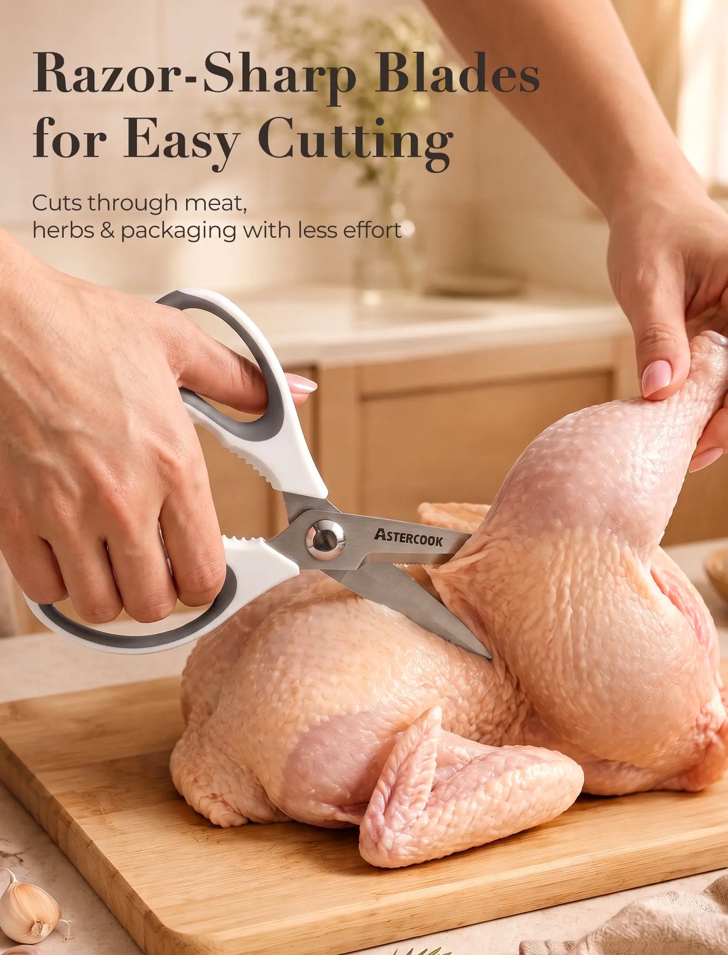 Astercook Kitchen Scissors 3 Pack, Heavy Duty All Purpose Kitchen Shears for Food and Packaging, Stainless Steel Food Scissors for Meat, Poultry, Herbs and Vegetables, Dishwasher Safe
