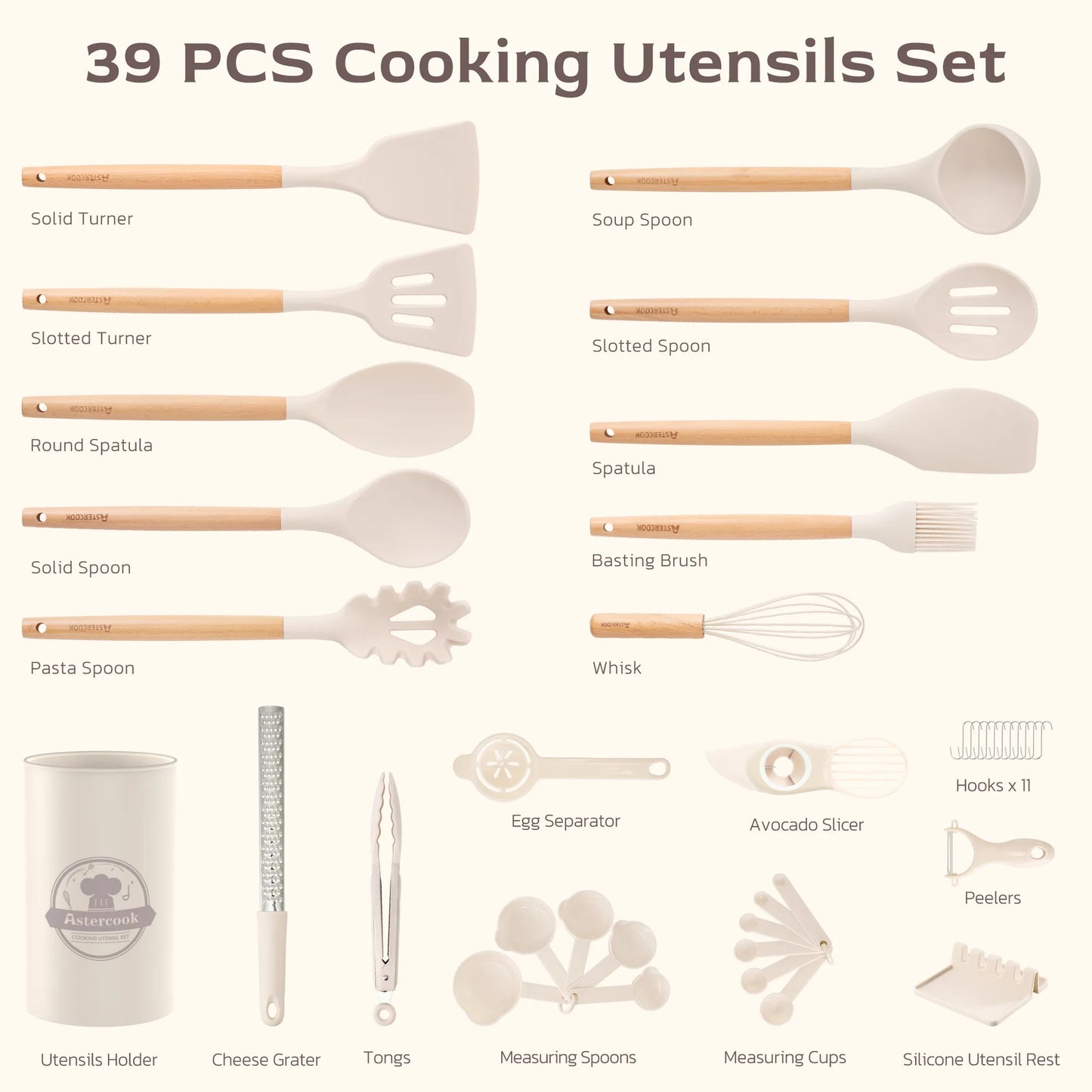 39-Piece Silicone Utensil Collection-White