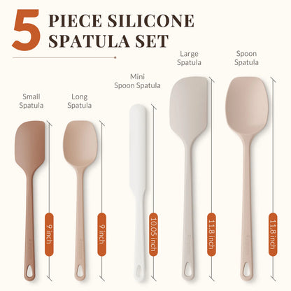 Astercook 5-Piece Silicone Spatula Set, 560°F Heat Resistant Rubber Spatulas with Stainless Steel Core, Nonstick Safe & Dishwasher Safe Baking Spatula Set for Cooking & Mixing, Macaron Pastel Colors