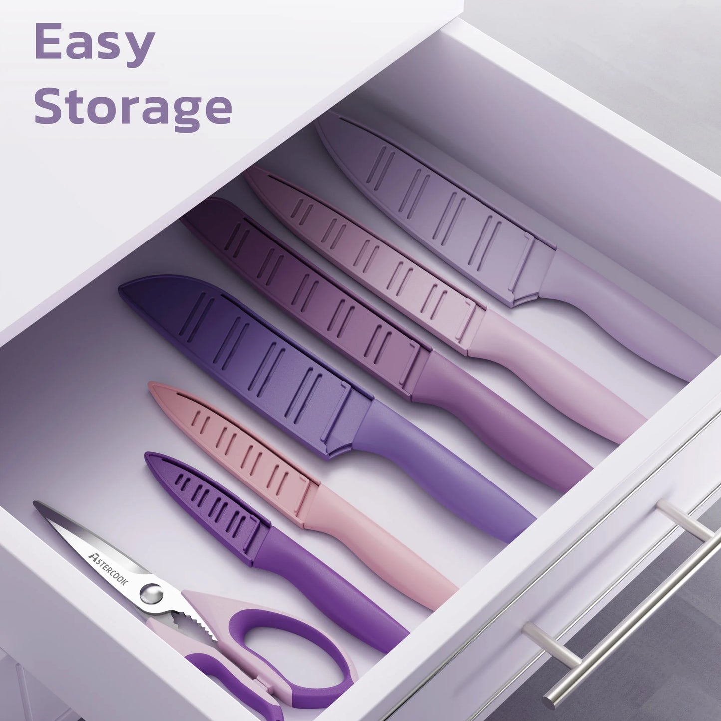 7 Pieces Kitchen Knives Set with Healthy Anti-Rust Coating Purple