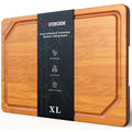 Astercook Deep Carbonized Bamboo Cutting Board, 12" x 17" Large Wood Chopping Board for Kitchen with Juice Groove & Side Handles, Knife-Friendly Serving Charcuterie Board for Meat, Vegetables, Fruit