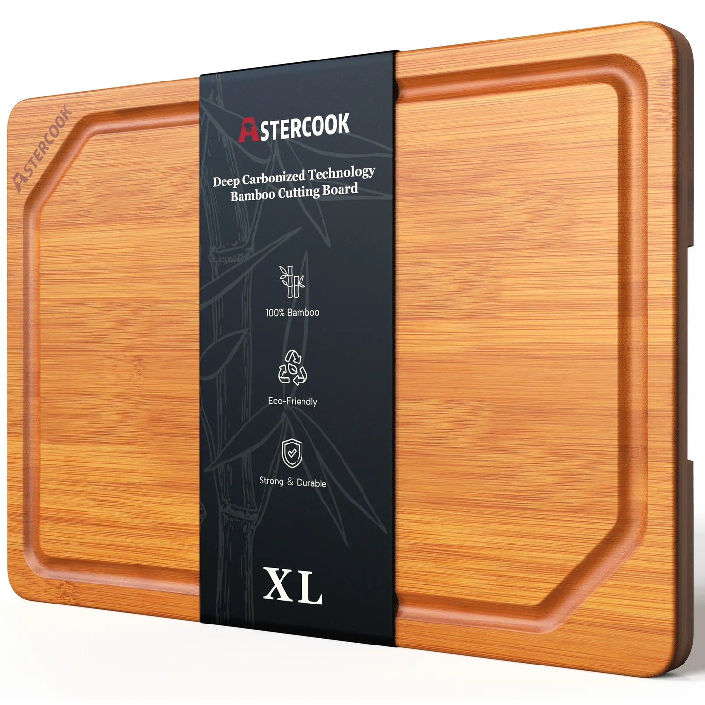 Astercook Deep Carbonized Bamboo Cutting Board, 12" x 17" Large Wood Chopping Board for Kitchen with Juice Groove & Side Handles, Knife-Friendly Serving Charcuterie Board for Meat, Vegetables, Fruit