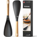 Astercook 2-Piece Silicone Cooking Spoon Set, Heat Resistant Cooking Utensils Set with Wooden Handles, Food Grade Black Silicone Serving Spoons for Nonstick Pots and Pans, BPA Free