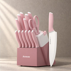 Professional 15-Piece German Steel Knife Set-Pink