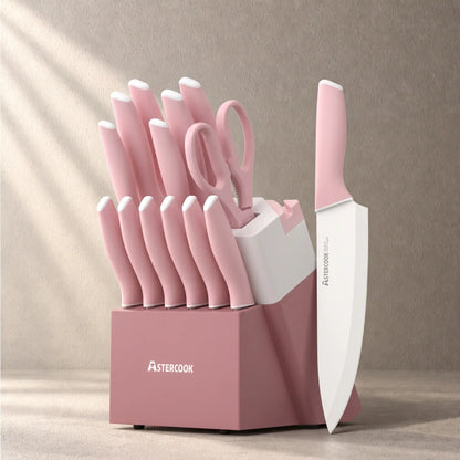 Professional 15-Piece German Steel Knife Set-Pink