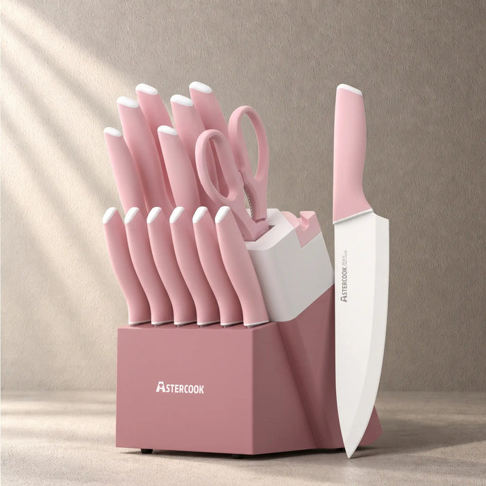 Professional 15-Piece German Steel Knife Set-Pink