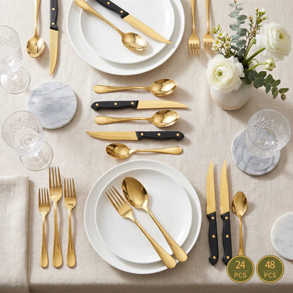 Astercook Silverware Set Food-Grade Stainless Steel-Gold Black
