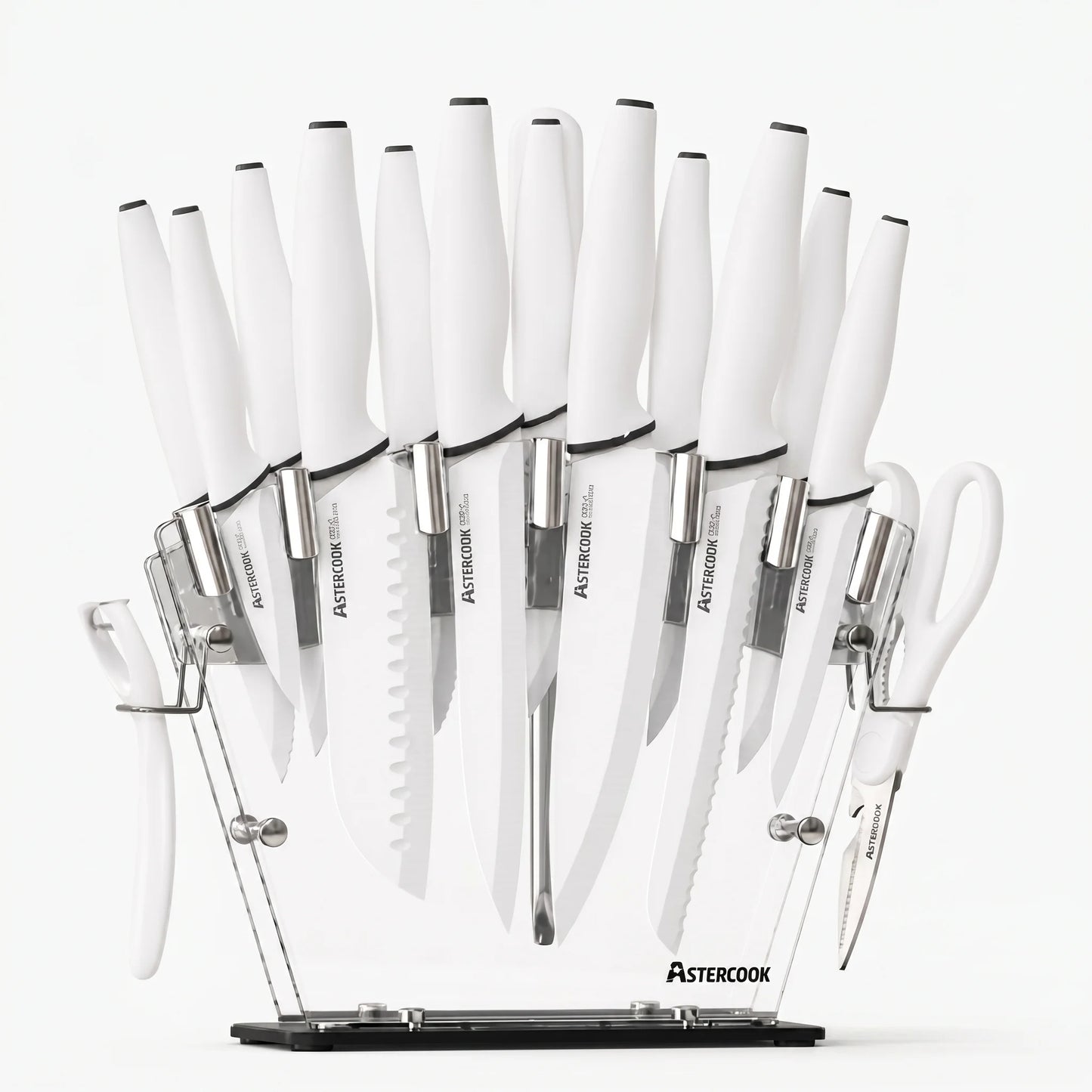 22-Pc Modern Clear Block Knife Set-White