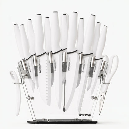 22-Pc Modern Clear Block Knife Set-White