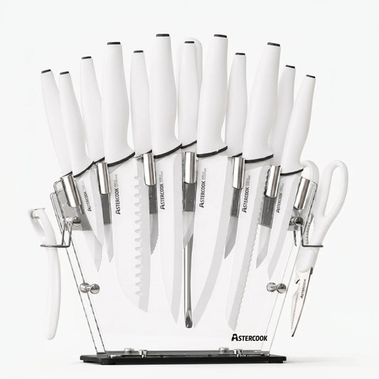 22-Pc Modern Clear Block Knife Set-White