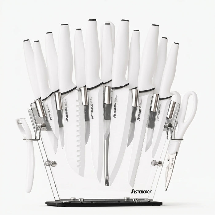 22-Pc Modern Clear Block Knife Set-White