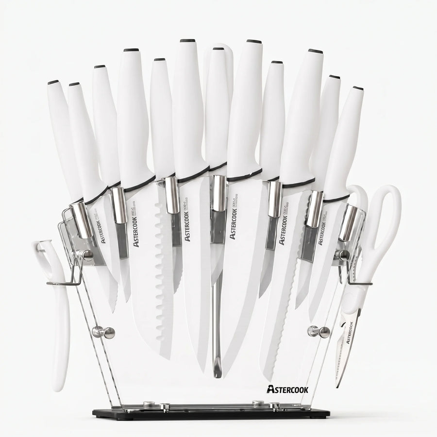 22-Pc Modern Clear Block Knife Set-White
