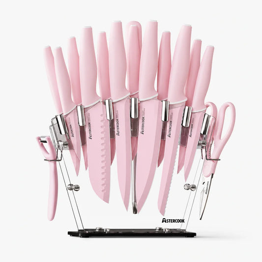 22-Pc Modern Clear Block Knife Set-Pink