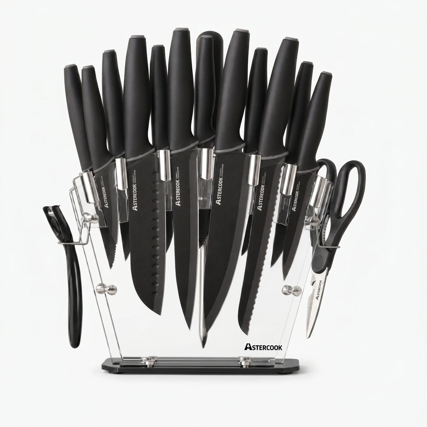 22-Pc Modern Clear Block Knife Set-Blcak