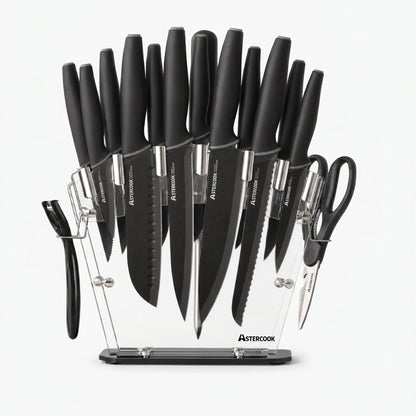 22-Pc Modern Clear Block Knife Set-Blcak
