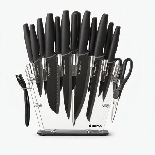 22-Pc Modern Clear Block Knife Set-Blcak