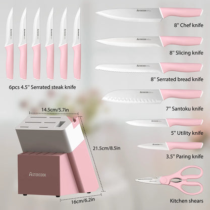 Professional 15-Pc German Steel Knife Set-Pink