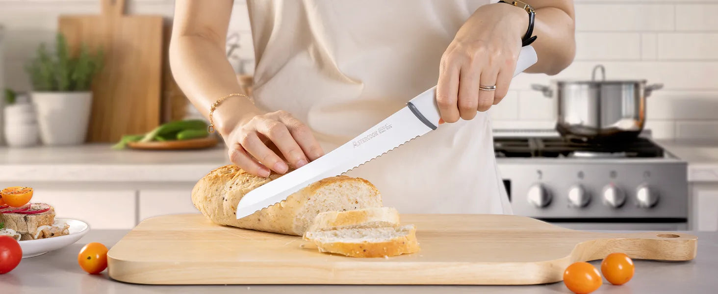 22-Pc Modern Clear Block Knife Set-White