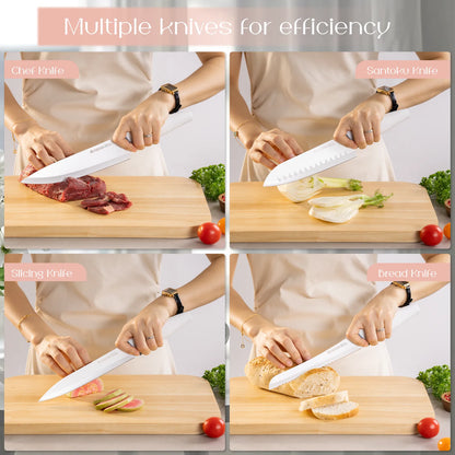 22-Pc Modern Clear Block Knife Set-White