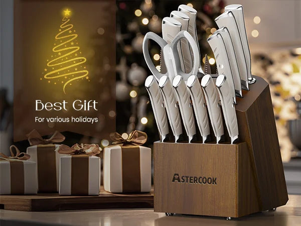 14-Piece Full Tang Knife Set - White