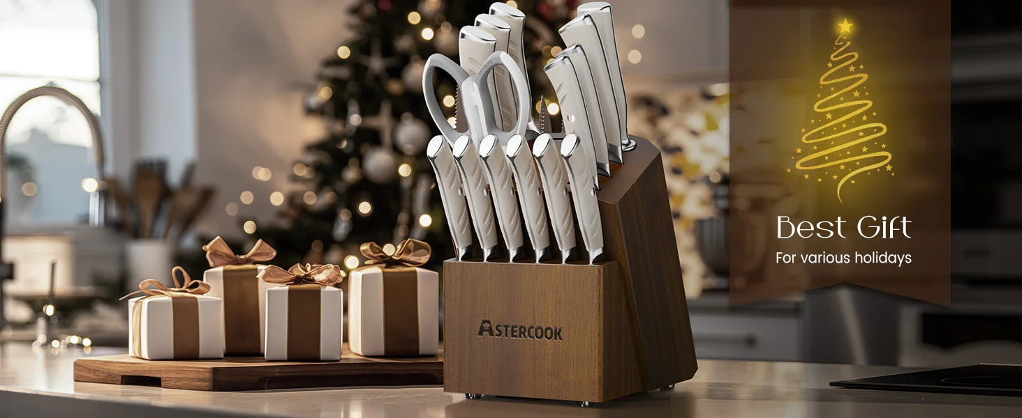 14-Piece Full Tang Knife Set - White