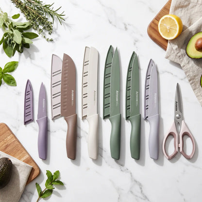 7 Pieces Kitchen Knives Set with Healthy Anti-Rust Coating Morandi