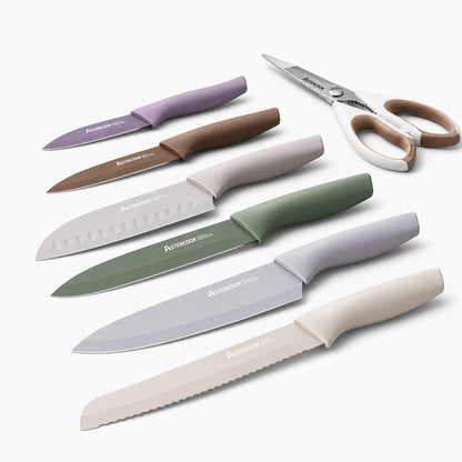7 Pieces Kitchen Knives Set with Healthy Anti-Rust Coating Morandi