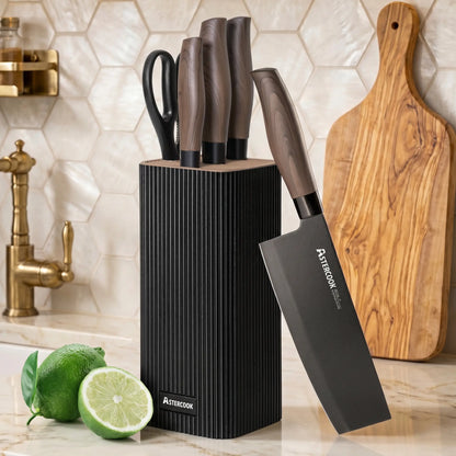 6-Piece Knife Block Set - Wood Grain-Black