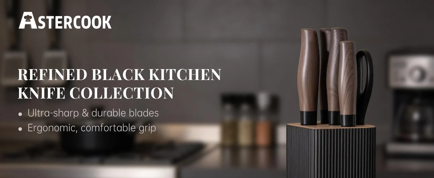 6-Piece Knife Block Set - Wood Grain-Black