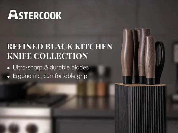 6-Piece Knife Block Set - Wood Grain-Black
