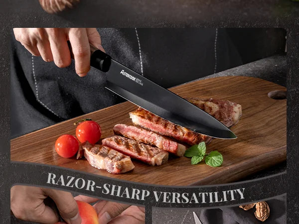 6-Piece Knife Block Set - Wood Grain-Black