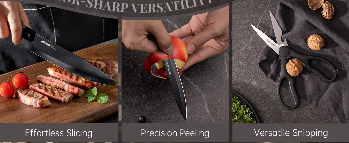 6-Piece Knife Block Set - Wood Grain-Black