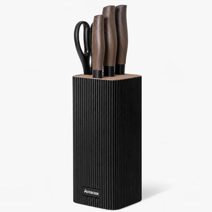6-Piece Knife Block Set - Wood Grain-Black