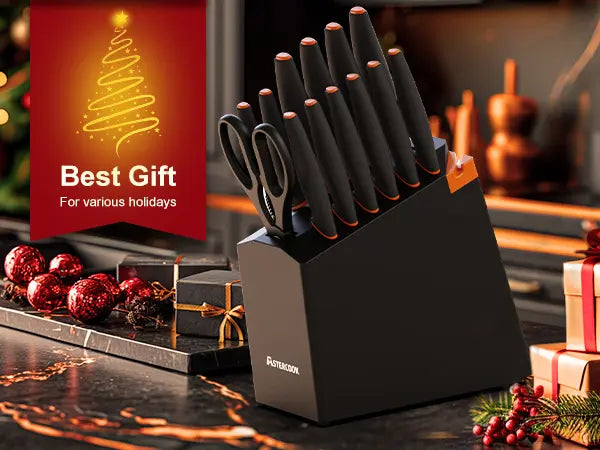15 Pcs Kitchen Knife Set with Built-in Sharpener