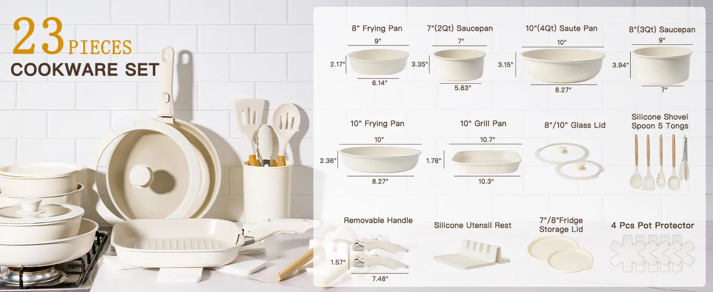 23-Pc Detachable Handle Cookware Set