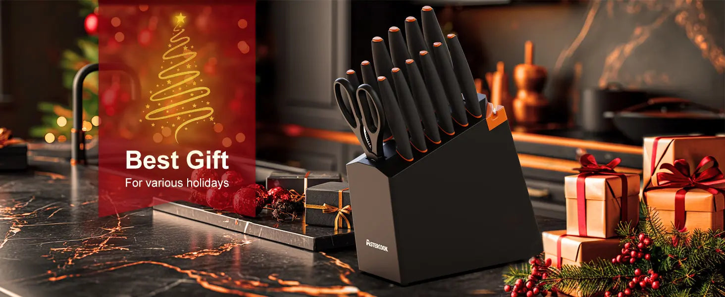 15 Pcs Kitchen Knife Set with Built-in Sharpener