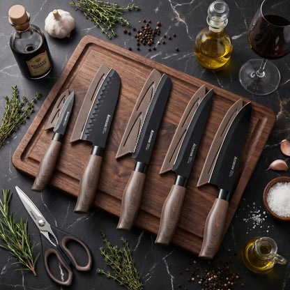 7-Piece Wood Grain Knife Set with Guards