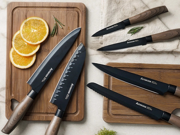 7-Piece Wood Grain Knife Set with Guards