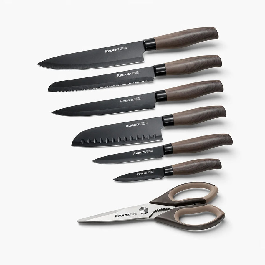 7-Piece Wood Grain Knife Set with Guards