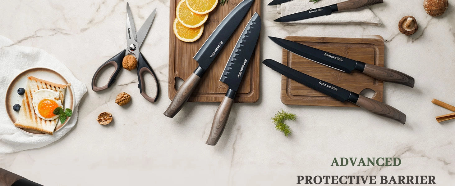 7-Piece Wood Grain Knife Set with Guards