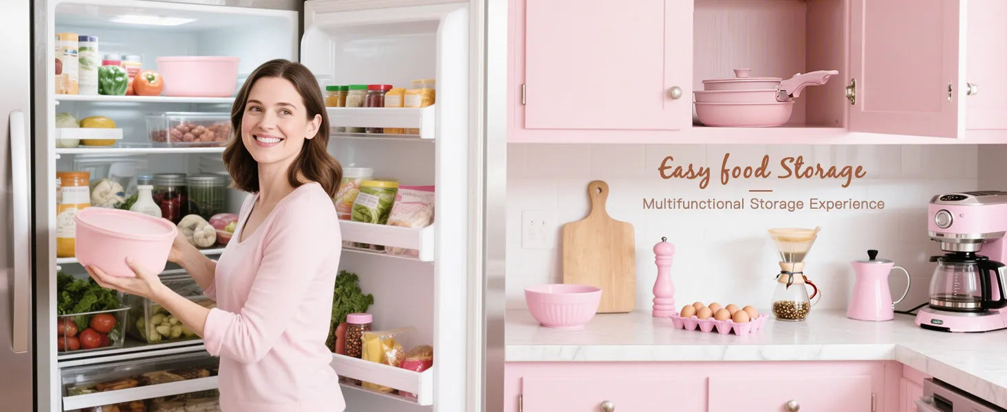 21-Pc Detachable Pink Cookware Set