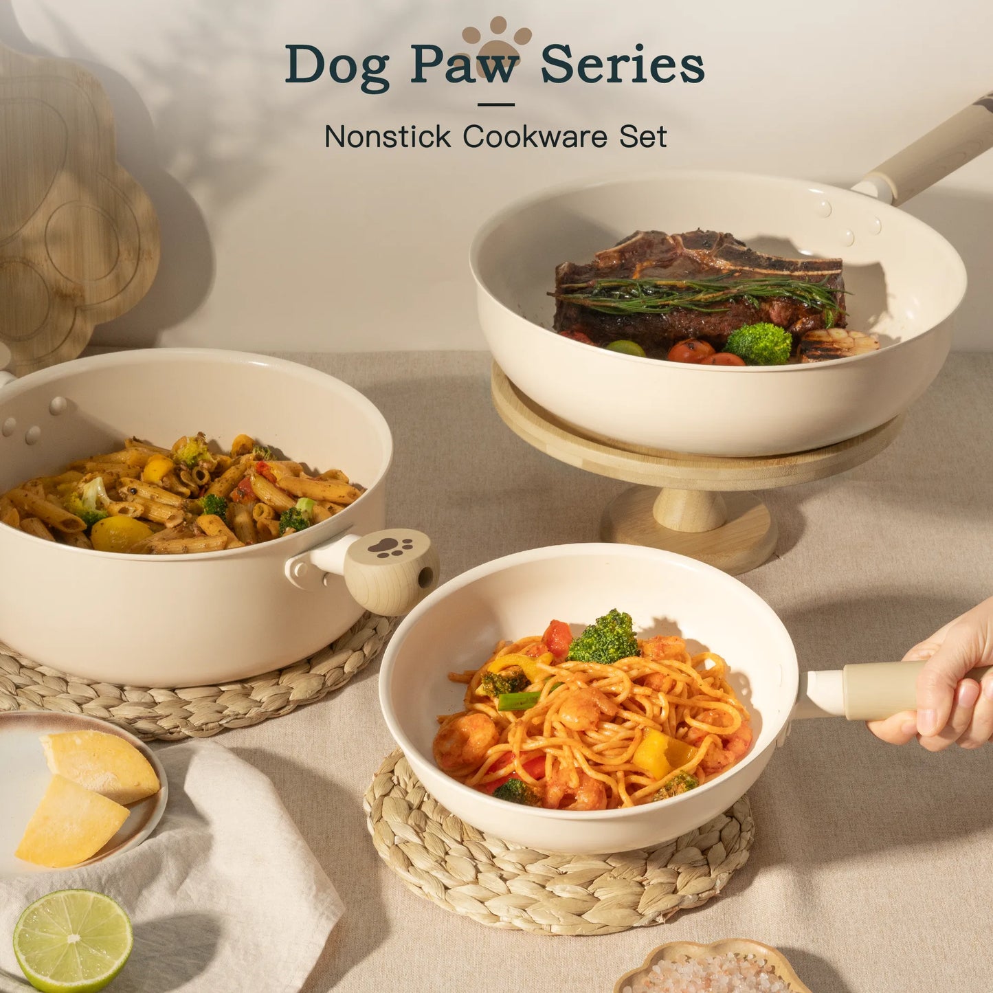 18-Piece Ceramic Cookware Set – Dog Paw Handle